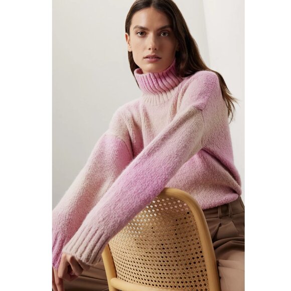 Maje | Megevy Turtleneck Wool Blend Sweater In Ombre Pink Stripe - Picture 8 of 11